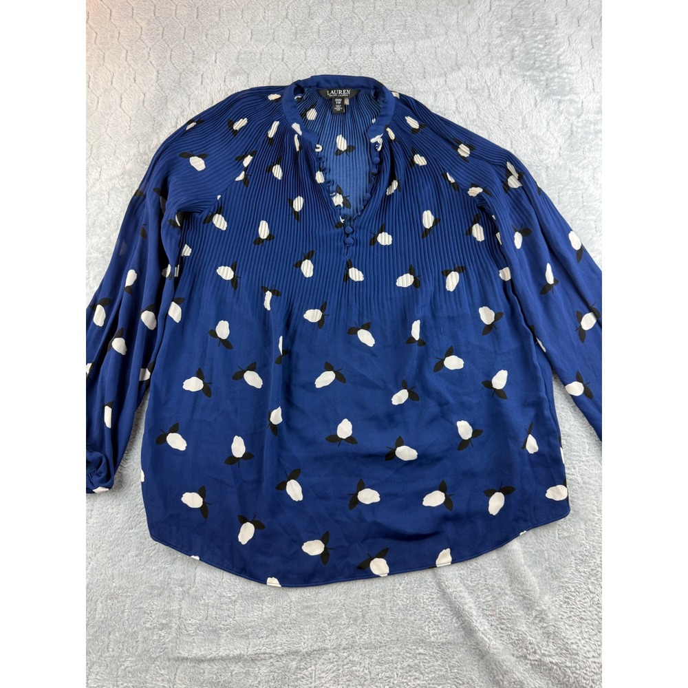 Lauren Ralph Lauren Women's‎ XXS Blue Floral Print Pleated Button Blouse